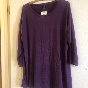 HUE Tunic Tee Womens XL Purple 3/4 Sleeve Scoop Neck Hi-Lo Hem SOFT Top NWT